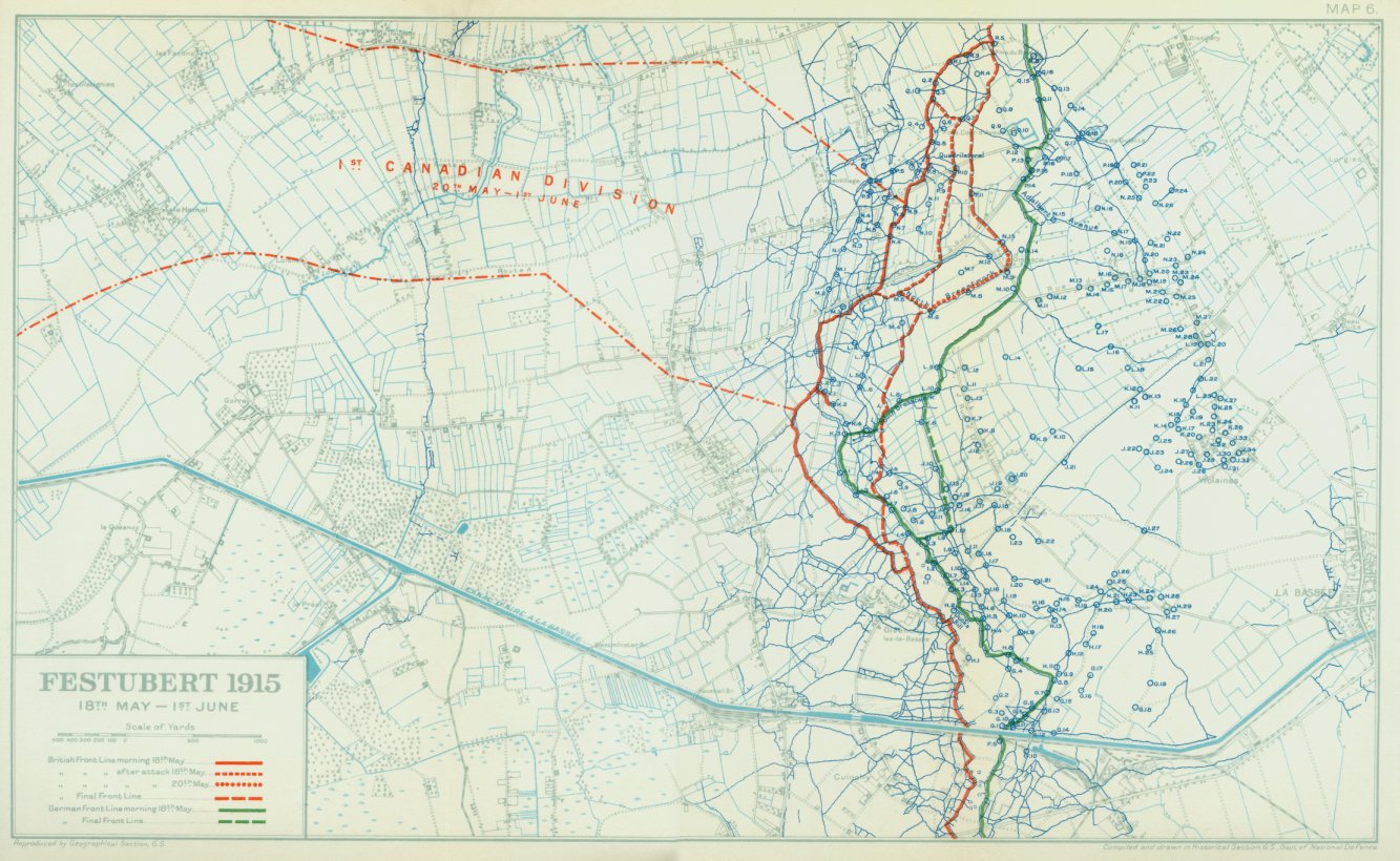 map of Canadian positions at Festubert, May 18 - June 1, 1915