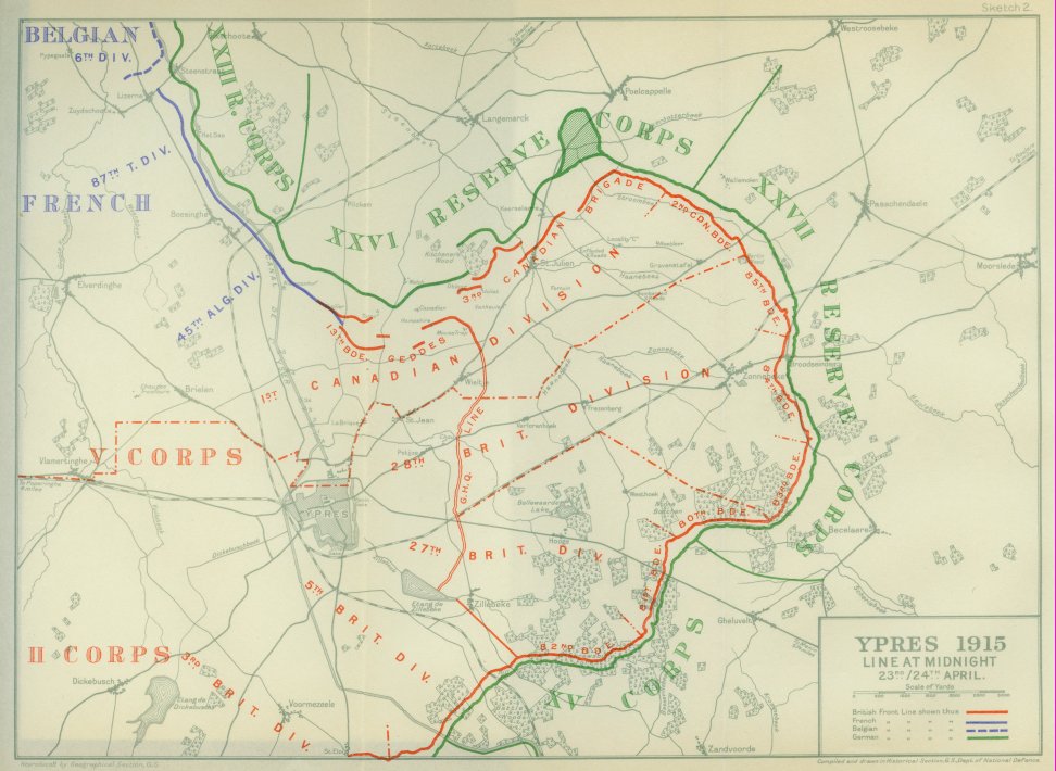 map of Battle of Second Ypres from April 23/24, 1915