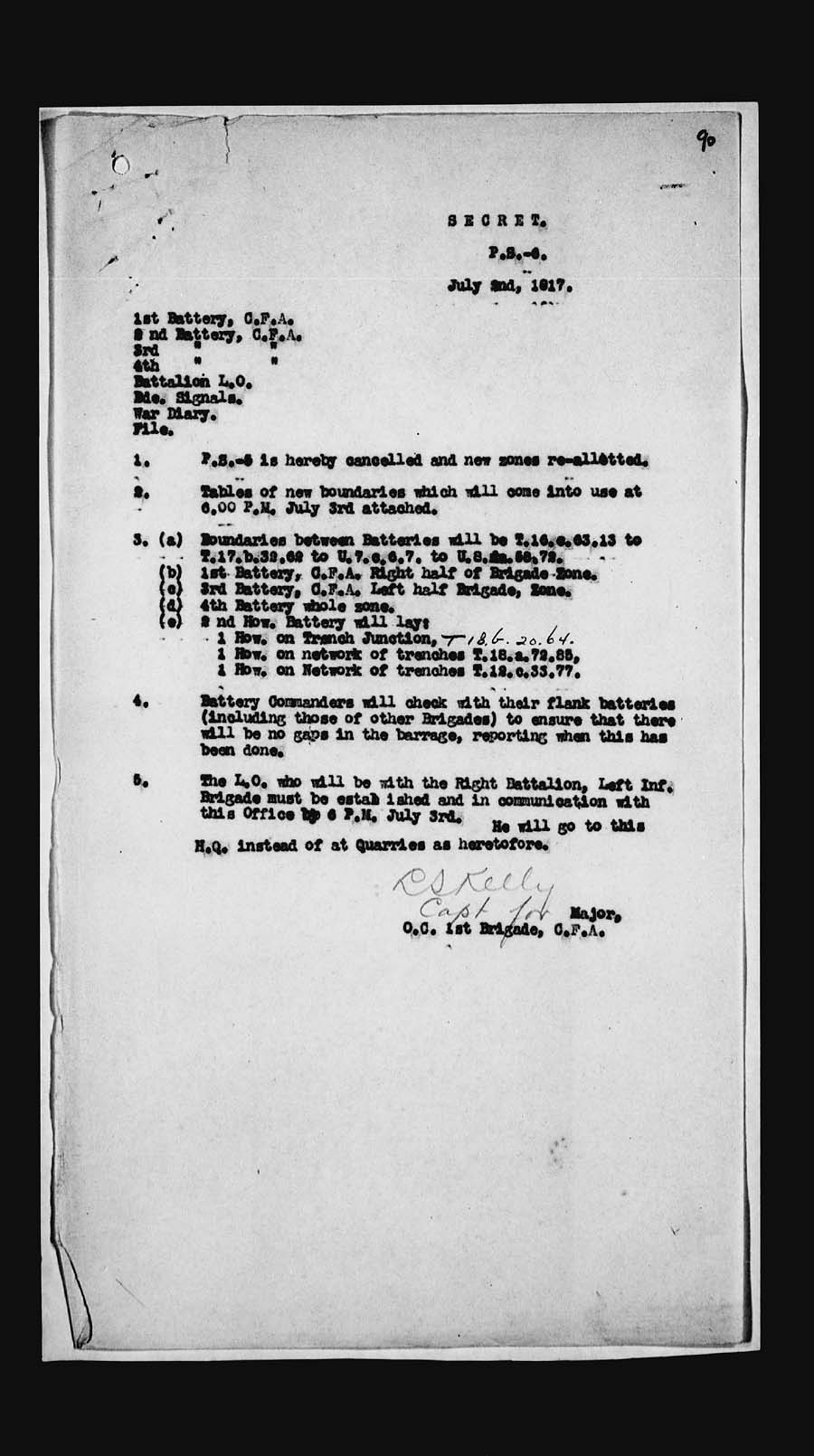 War Diaries, 1st Brigade, C.F.A. P. S. 6, July 2nd, 1917