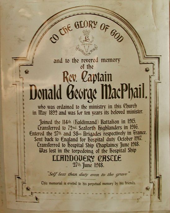 Memorial plaque for George MacPhail