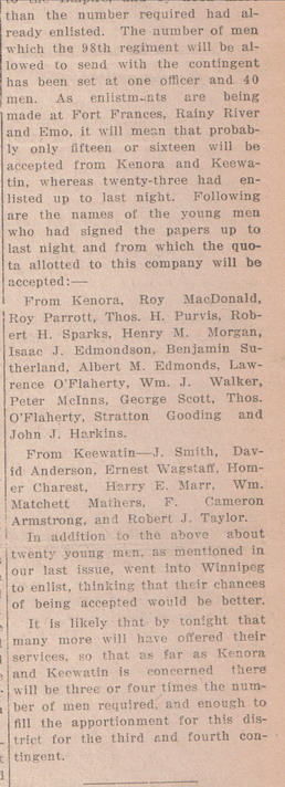 Many Young Men Rush to Enlist, part 2, Kenora Miner and News, 24 October 1914