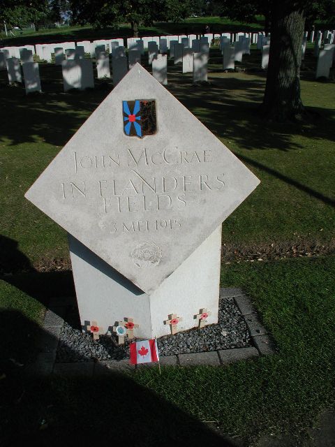Memorial to John McCrae at Essex Farm Cemetery, Ypres