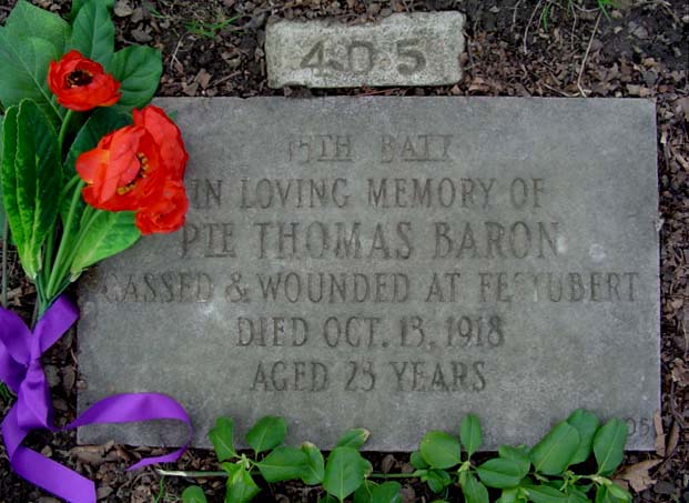 Pte. Thomas Baron, Gassed & Wounded at Festubert, Prospect Cemetery, Toronto, Ont.