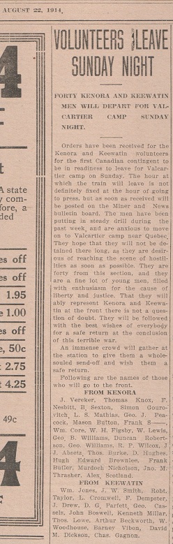 Volunteers Leave Sunday Night  -  August 22, 1914 edition,