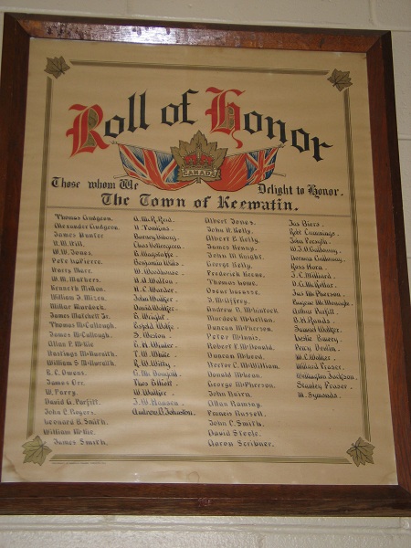 Roll of Honor, The Town of Keewatin:  R Douglas Fraser plaque,