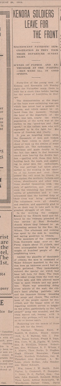 Kenora Soldiers Leave for the Front - August 26, 1914 edition,