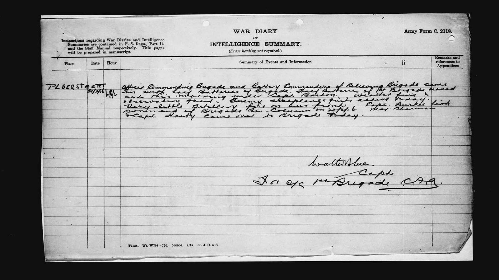 War Diaries 1st. Bde. C.F.A March 31st, 1916