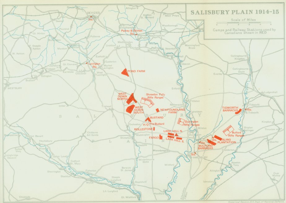 map of the Canadian encampment on Salisbury Plain, England 1914 - 1915