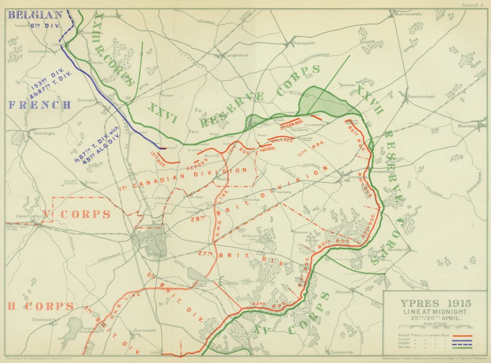 map of Battle of Second Ypres from April 25/26, 1915